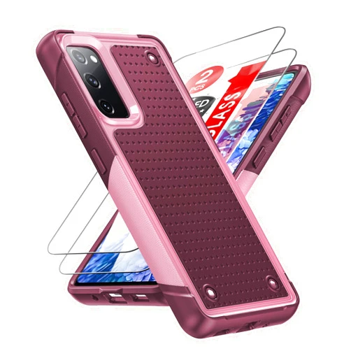 LeYi for Samsung Galaxy S20-FE 5G Case: S20 FE 5G Phone Case with 2 Pack Screen Protectors, Heavy Duty PC Back & Soft Bumper Cell Phone Case Cover for Samsung S20FE 5G/S 20FE, Red Pink