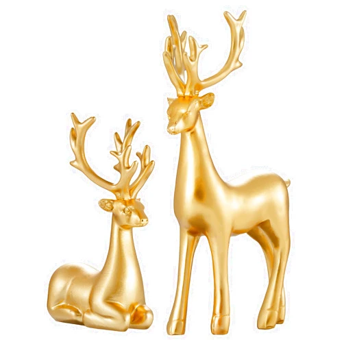 LALALOVE 2Pcs Christmas Reindeer Figurines, Creative Decorations Luck Deer, Resin Elk Sculpture Miniature Figurine, Festive Atmosphere Fireplace Dining Table (Gold)