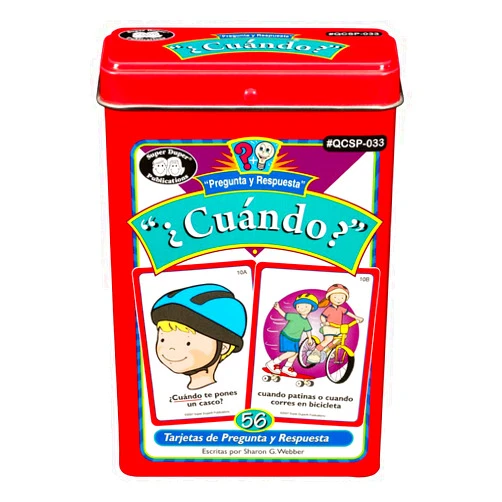Super Duper Publications | Tarjetas de Pregunta (¿Cuándo?) | Spanish WH Questions - When Flashcards | Educational Learning Resource for Children