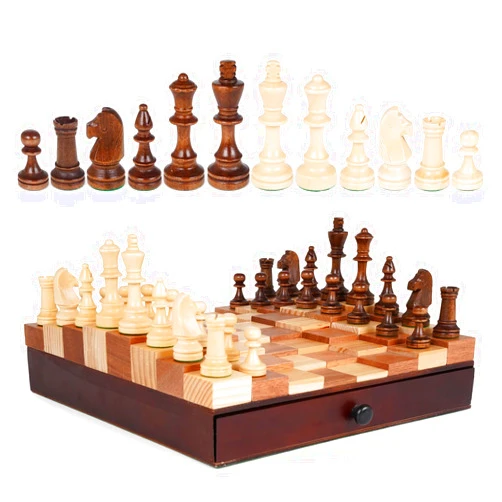Agirlgle 3D Wooden Chess Set with Storage Drawer – 12