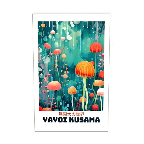 Generic Vintage Ya yoi Kusama The Infinity Big World Posters Green Spotted Background Canvas Wall Art Funny Mushroom Plant Prints Painting For Home Bedroom Dorm Wall Decor 8X10in Unframed