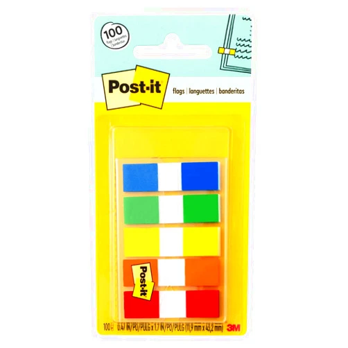Post-it Flags in Portable Dispenser, 100 Flags/Pack, .47 in x 1.7 in, 20 Each of Red, Bright Orange, Yellow, Green, and Blue (683-5CF)