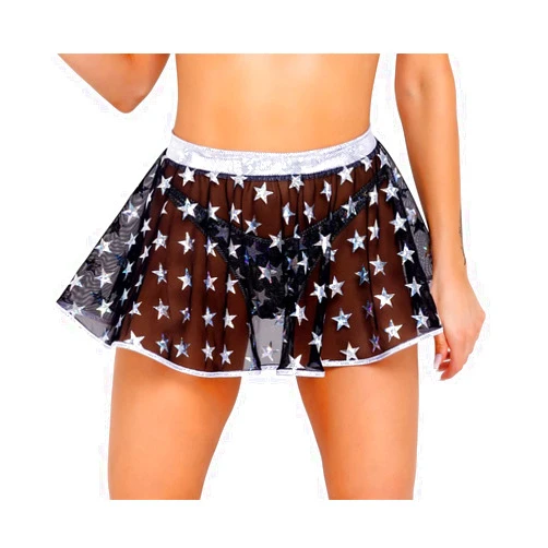Roma Women's Sheer Mesh Skirt with Stars Print for Rave/Festival