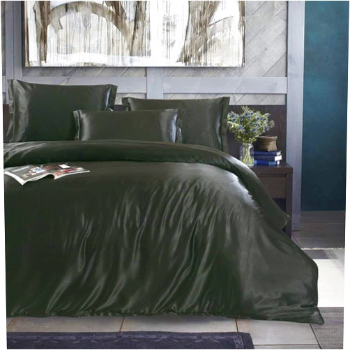 ColorfulMart Black Dark Luxury Silk Bedding Set. Include Silk Duvet Cover, Silk Pillow Sham and Silk Fitted Sheet. Satin Silk, Silk Blend Fabric. No Comforter or Duvet Insert Included. Full/Queen Size.