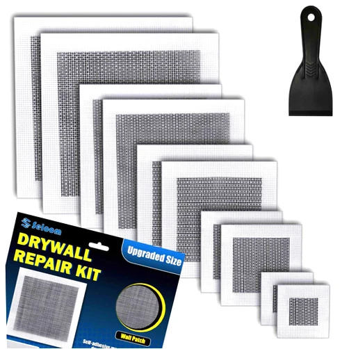 Seloom Drywall Repair Kit Upgraded Size, 2/4/6/8/10 Inch Drywall Patch Kit Large Hole, Self Adhesive Fiberglass Wall Patch Repair Kit with Scraper, Dry Wall Quick Repair for Damaged Drywall Ceiling