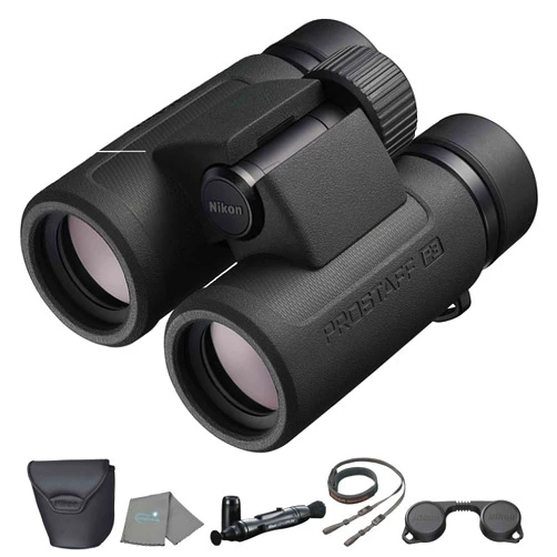 Lumintrail Nikon Prostaff P3 10x42 (16777) Black Binoculars Bundle with Lens Pen, and Cloth - High Powered Compact Adult Binoculars for Hunting, Bird Watching, and Hiking Essentials, Zoom Lightweight Travel