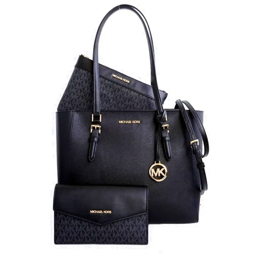 Michael Kors Charlotte Large 3-in-1 Tote Crossbody Handbag Leather (Black)