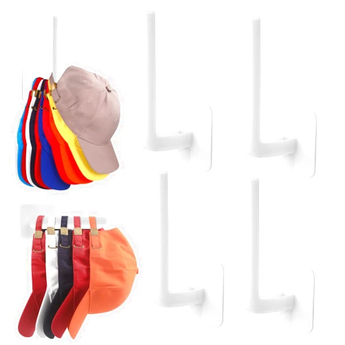Letohoumia Hat Racks for Baseball Caps, 4 Pack Adhesive Hat Hanger Hooks Holder for Wall, Multi-Purpose Strong Hook Organizer Can Hold More Than 10 Hats for Door/Closet