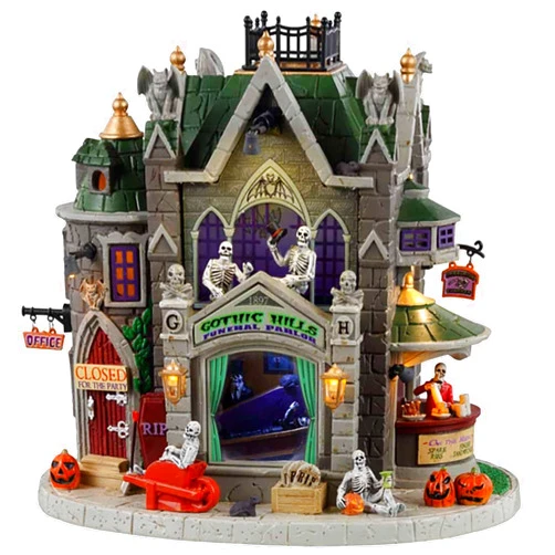 LEMAX Village Collection - Spooky Town Gothic Hills Funeral Parlor Battery Operated Lit Building #35002
