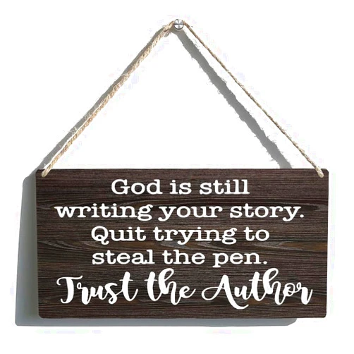 XDYZUQ Wall Art Decor Wooden Sign God is Still Writing Your Story Sign Quit Trying to Steal The Pen Sign Wall Decor for Yoga Room, Studio, Home, Bedroom, Garden, Bathroom(6x12 Inch)