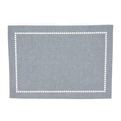 212 Main SARO 13 x 19 in. Oblong Gray Laser-Cut Hemstitch Placemats Set of 4
