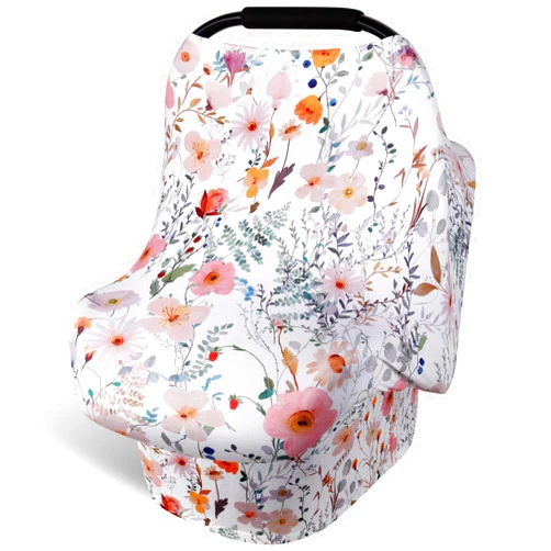 Rquite Baby Car Seat Cover, Floral Carseat Cover Girls Boy, Breathable Nursing Cover for Breastfeeding, Stretchy Infant Car Seat Cover, Multi Use Car Seat Canopy Baby Carrier Cover Stroller Covers