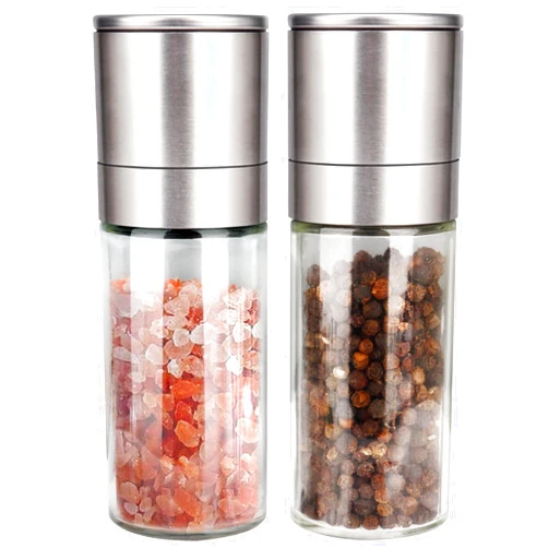 Gulex® Salt and Pepper Grinder Set Pepper Mill, Salt Grinder Refillable, Adjustable Coarseness Black Pepper Grinder, Stainless Steel Sea Salt Shaker with Ceramic Rotor