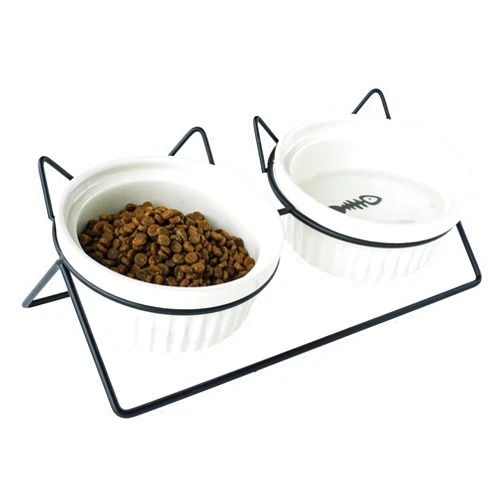 Generic Raised Cat Bowls for Indoor Cats, Elevated Ceramic Double Bowls for Food and Water, Raised Puppy Dishes with Metal Stand, Stress Free Anti Vomite Cat and Small Dog Eating Station, Dishwasher Safe