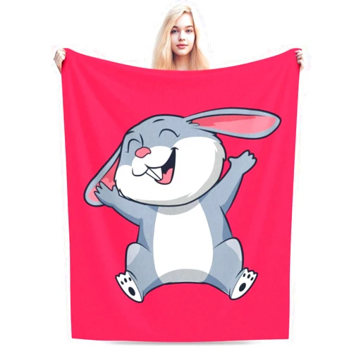 ZKLCRYTR Cute Rabbit Throw Blanket for Couch Bed Sofa Blankets Warm Soft Cozy Flannel Blanket 60