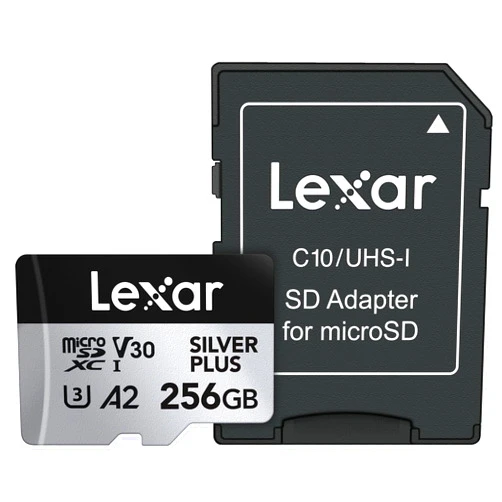 Lexar 256GB Professional Silver Plus microSDXC Memory Card w/SD Adapter, UHS-I, C10, U3, V30, Full-HD & 4K Video, Up to 205/150 MB/s Read/Write, for Videographers, Gamers (LMSSIPL256G-BNANU)