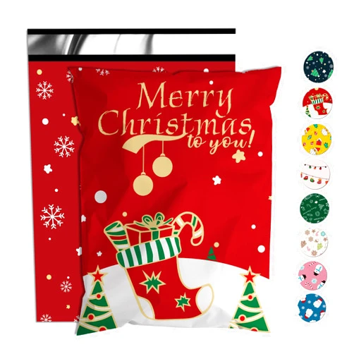 Jowlroel Christmas Poly Mailer 10x13 Inch 25 Pcs, Waterproof Shipping Bags for Clothing, Tear-Resistant Mailier Bags, Strong Mailing Bags with Self-Seal - Red Merry Christmas