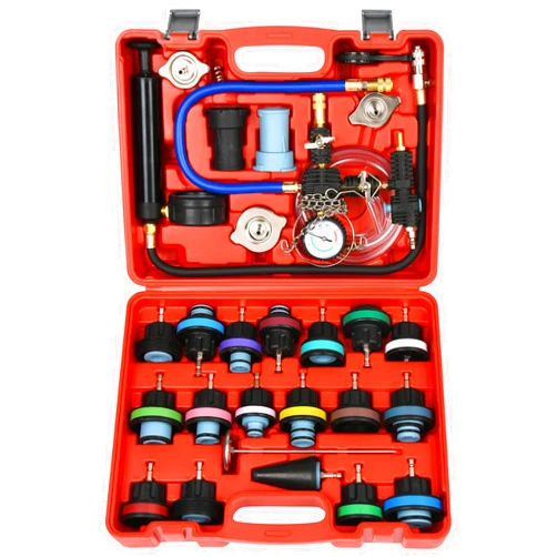 WUODAO 28PCS Universal Automotive Water Tank Leak Test Detector Pneumatic Vacuum Coolant Change Set，Radiator Coolant Pressure Tester Vacuum Refill Tool Kit (Red 2)
