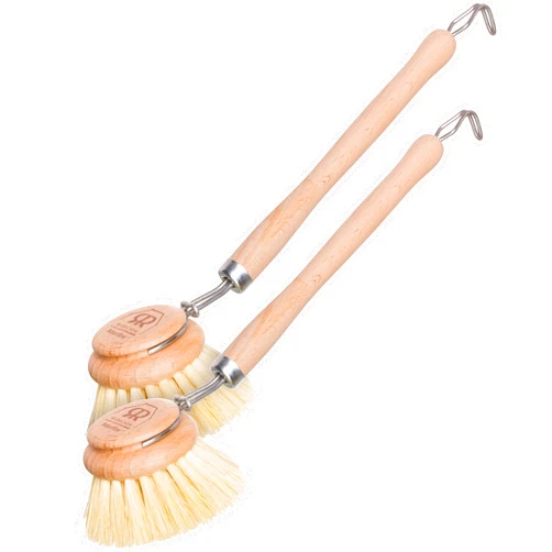 REDECKER 2 Pack Tampico Fiber Bristle 2-Inch All-Purpose Kitchen Dish Scrub Brush with Beechwood Handle - Dish Brush with Hooked Handle for Pots, Pans, and Kitchen Utensils - Made in Germany