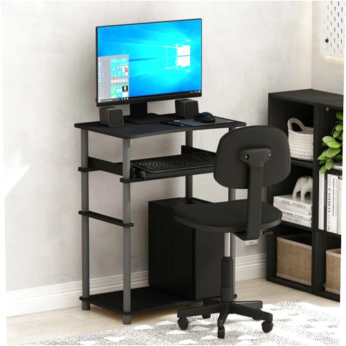Furinno Home Office Writing Desk, Computer Desk with Keyboard Tray, Black/Grey