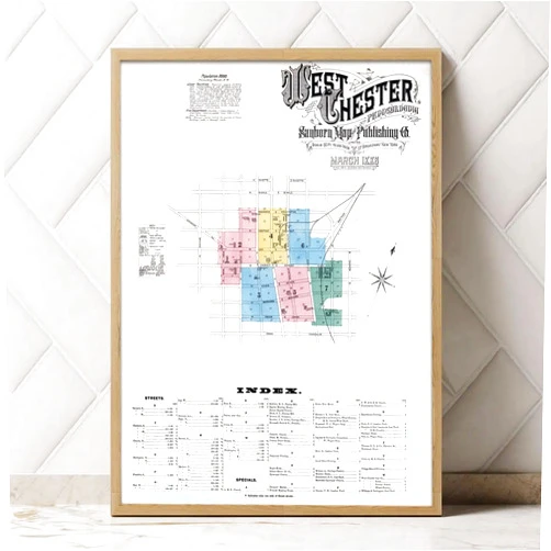 MG Global Historical Poster of Old 1886 town of west chester pennsylvania | 11x17 12x18 16x24 24x36 Unframed Print Wall Art for Gift | Vintage Antique Rustic Home Office Decor