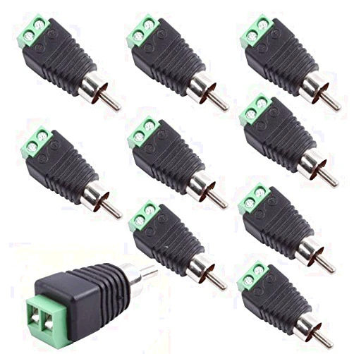 Exgoofit RCA Male Plug to AV Screw Terminal Audio/Video Connector 10-Pack, RCA Plugs for Speaker Wire, Solderless Phono RCA Adapter