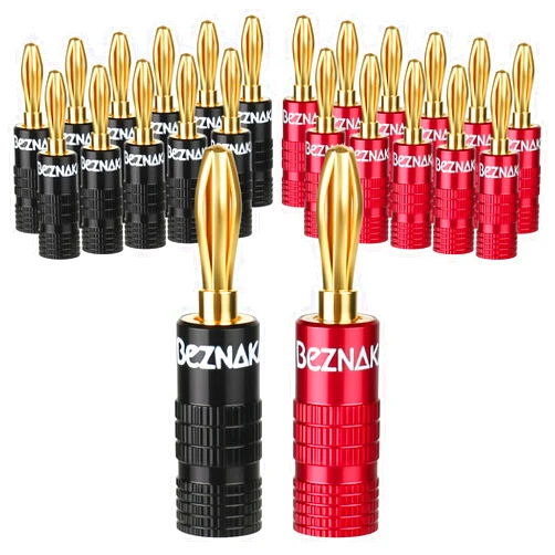Beznaka Banana Plugs with Dual Set Screws,Black and Red Aluminum Shell,12 Pairs/24 Pcs