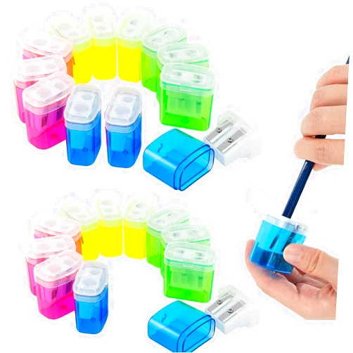 KIDMEN 24 PCS 2 Holes Small Manual Pencil Sharpener with Lid,for Kids,School