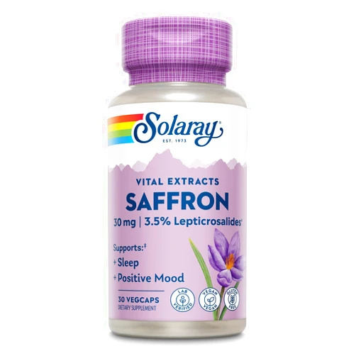 SOLARAY Saffron Extract - Sleep and Positive Mood Support - Vegan and Gluten Free Saffron Supplements - Lab Verified - 60-Day Guarantee - 30 Servings, 30 VegCaps