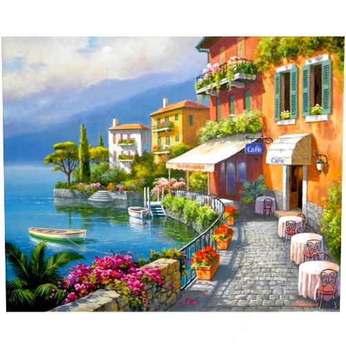 ArtExpert Seaside Bistro Cafe by Sung Kim - 14x11 Art Print Poster
