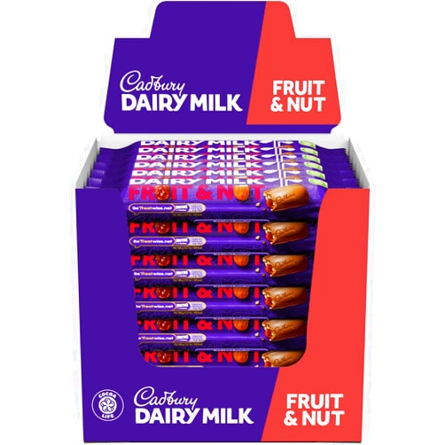 Cadbury Dairy Milk Fruit & Nut Chocolate Bar Single 49g Bar (Pack of 48)