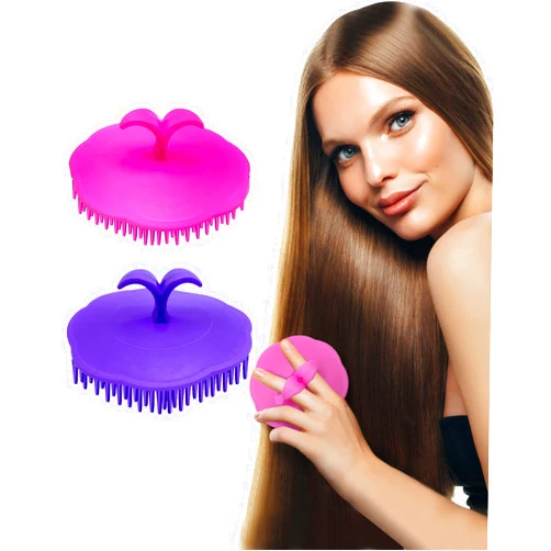 Kissfee Hair Scalp Massager Shampoo Brush Soft Scalp Scrubber for Dandruff, 2 Pack (Pink and Purple)