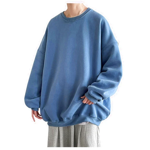 WUAI-Men Crewneck Sweatshirt Plus Size Soft Cozy Hipster Workout Loose Oversized Pullover Sweaters Thermal Jumper Tops