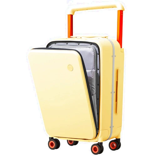 mixi Carry On Luggage Wide Handle Luxury Design Rolling Travel Suitcase PC Hardside with Aluminum Frame Hollow Spinner Wheels, with Cover, 20 inch, Lark Yellow