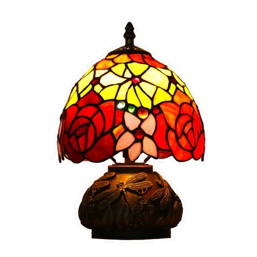 Tuomoxte Tiffany Style Table Lamp, Stained Glass Lamp, Small Antique Lamp, for Nightstand Bedroom Living Room Home Office, Rose Flower Pattern, 8X11 Inch