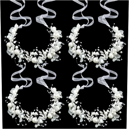 Tigeen 4 Pcs Flower Girl Headband Wedding Pearl Headband Crystal Rhinestone Flower Crown Bridal Flower Girl Hair Accessory for Birthday Party Communion Prom Photography (Silver)