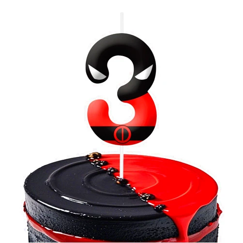 YOOLOOK Red Black Themed Birthday Candles for Cake, Number 3rd Candle, Happy Birthday Cake Topper for Boys Girls, Cartoon Themed Birthday Party Decorations Supplies Gifts