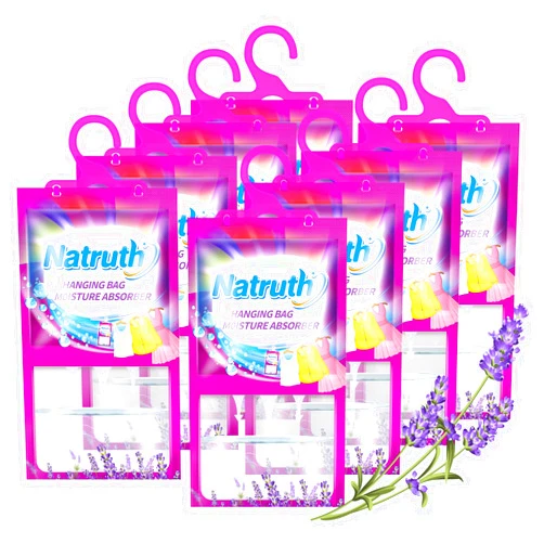 NATRUTH 8-PACK Moisture Absorber Bags With Lavender,Desiccant Hanging Bag Use for Kitchen Bathroom Wardrobe, Eliminates Odors，Odor Absorber Humidity Packs, Hanging Closet Dehumidifier Bags for Closet
