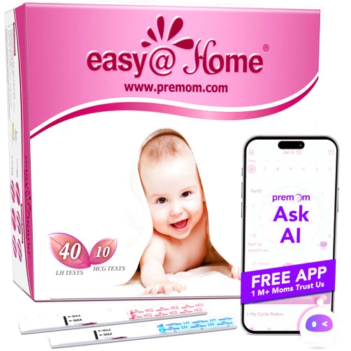 Easy@Home Ovulation Test Strips Powered by Premom Ovulation Predictor APP, FSA Eligible, 40 Ovulation Test and 10 Pregnancy Test Strips, 40LH +10HCG | Package May Vary