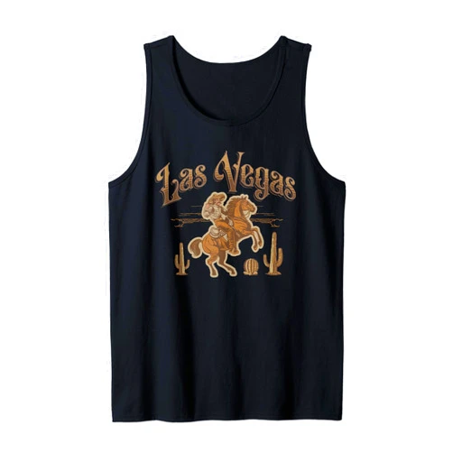BizzyflyUSA Vintage Las Vegas Cowboy Ride Wild West Horse Cactus Tank Top