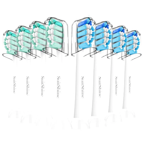 SuitShine Replacement Toothbrush Heads Compatible with Philips Sonicare and More Click-on Handles 8 Pack White