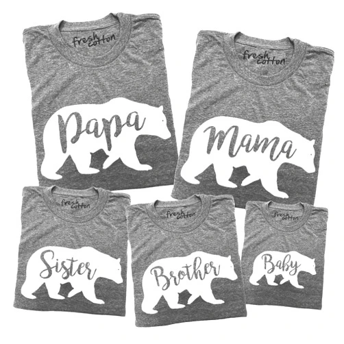 Fresh Cotton Matching Bear Family Shirt Set with White Graphic - Build Your Family Set