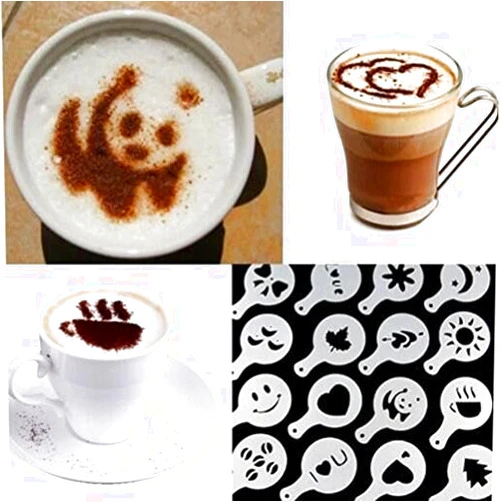 Drhob Hot 16Pcs Coffee Latte Art Stencils DIY Decorating Cake Cappuccino FoamTool CN (Color: White)