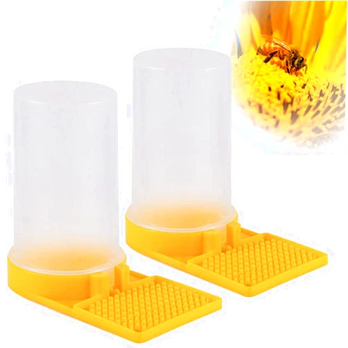MIKIMIQI 2 Pack Beehive Beekeeping Water Dispenser Bee Drinking Beekeeping Equipment Honey Beehive Entrance Feeder Nest Beekeeper Tools (White and Yellow)