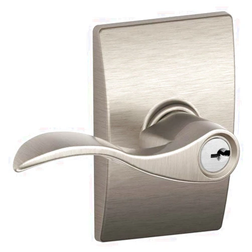Schlage F51AACC619CEN Satin Nickel Accent Keyed Entry F51A Panic Proof Door Lever with Century Rosette