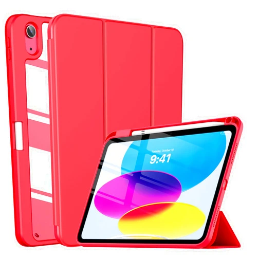 TiMOVO for iPad 10th Generation Case with Pencil Holder iPad 10.9 Inch Case 2022, iPad Case 10th Generation Hybrid Slim Tri-fold Stand Protective Cover with Clear Back for iPad 10, Red