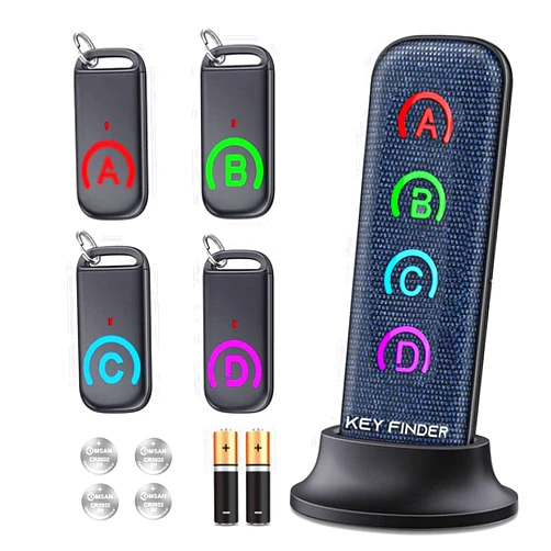 Eirix Key Finder Locator: EIRIX New Fabric Wireless Slim RF Key Wallet Finder Item Locator with 80dB Loud Sound and 131ft Working Range, 1 Transmitter + 4 Receivers