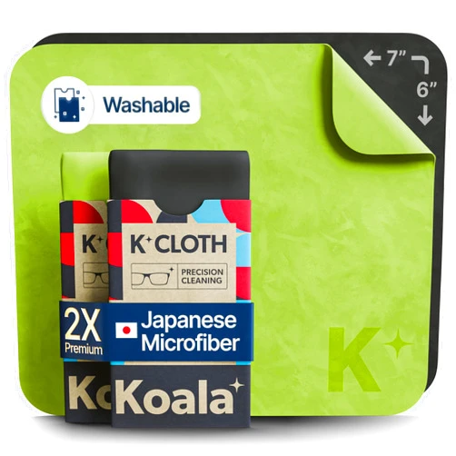 Koala Lifestyle Koala Lens Cleaning Cloth | Japanese Microfiber | Glasses Cleaning Cloths | Eyeglass Lens Cleaner | Eyeglasses, Camera, VR/AR Headset, and Screen Cleaner | Black & Green (Pack of 2)