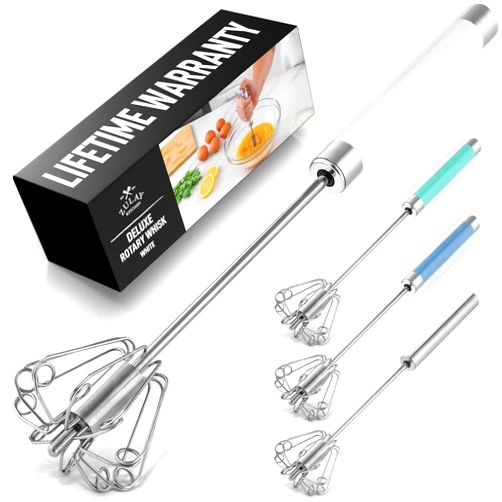 Zulay Kitchen Egg Beater Whisk - Push Whisk for Cooking - Egg Whisk Mixer, Hand Mixer Manual, Automatic Whisk Cooking Tool - Hand Whisk for Kitchen Baking - Mini Whisk, Small Whisks for Cooking