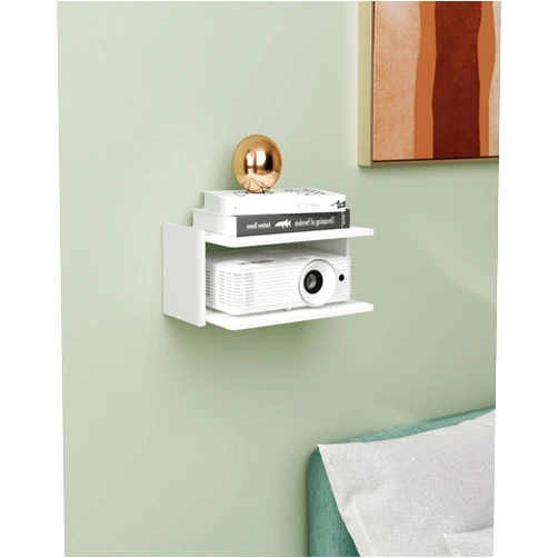 AREAJD White Small Mini Double-Deck Projector Mount, Projector Shelf/Cable Box Wall Mount/Router Wall Mount,Projector Wall Mount Floating,Projector Shelf for Wall,Projector Holder Stand Accessories